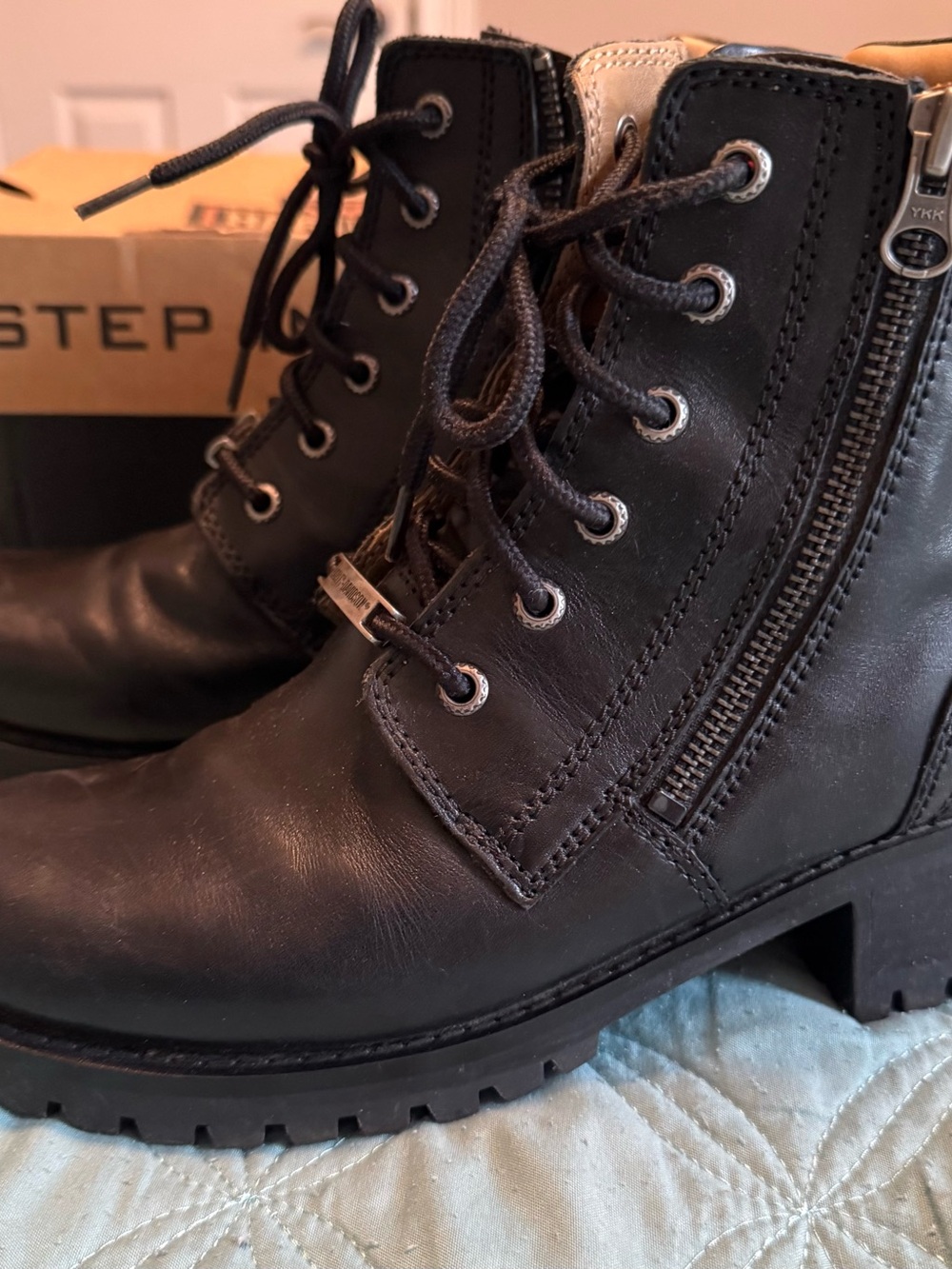 Harley-Davidson Black Lace-Up Side-Zip Ankle Boots